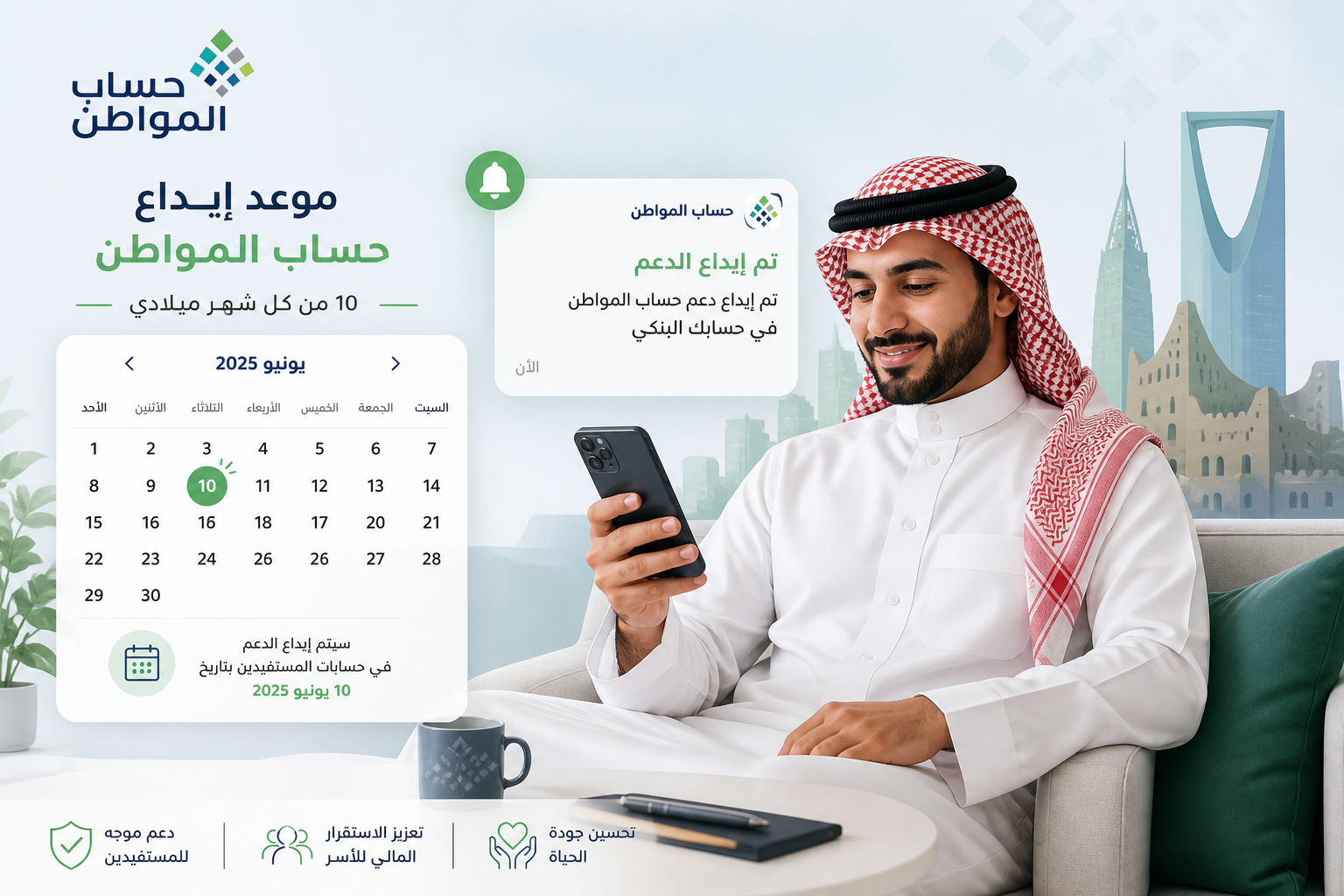 تذكير بأن الدعم يُحوَّل شهرياً وفق إعلان البرنامج